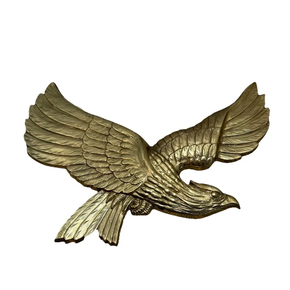 Patriotic Brass Eagle Swooping‎ Wall Hanging Plaque Mid Century 16